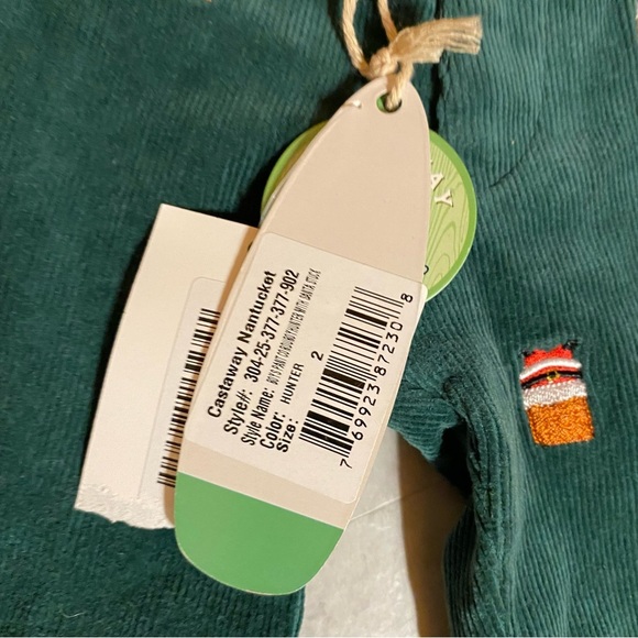NWT Castaway Santa Stuck Chimney Embroidered Corduroy Green Hunter Christmas New - Picture 6 of 10